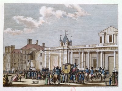 Luigi XVI (1754-93) e la sua famiglia portati al Tempio, 13 agosto 1792, inciso da Reinier Vinkeles (1741-1816) e Daniel Vrydag (1765-1822) 1801 da Joseph Swebach Desfontaines